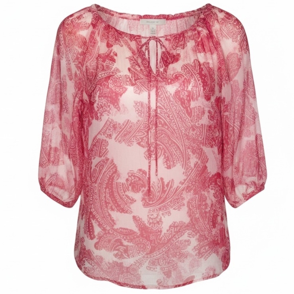 BANANA REPUBLIC Bohemian Blouse Fuchsia Pink Floral White Size Medium